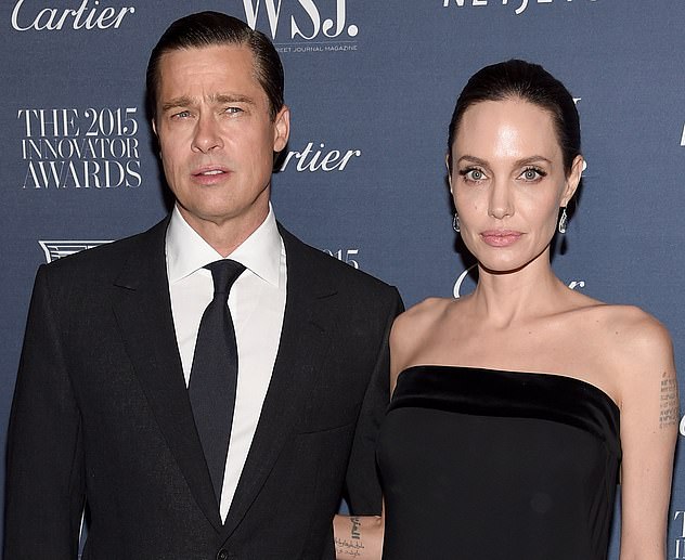 Sense of humor: Brad and Angelina announced their split in 2016 and were legally divorced in 2019, but things are far from amicable as she has alleged domestic abuse (pictured in 2015)