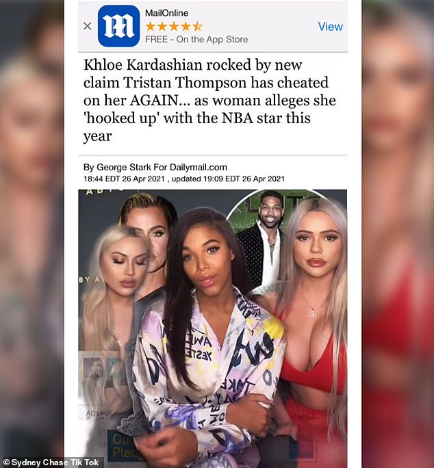 Big claims: In a podcast, shared by Hollywood Unlocked last week, Sydney claimed she had a sexual experience with Tristan in January this year and alleged that he told her he was single