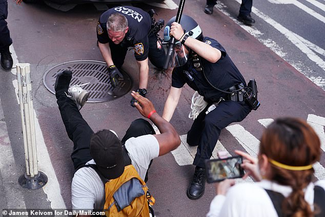 Protests in Times Square confronted police during a protest on May 30, 2020