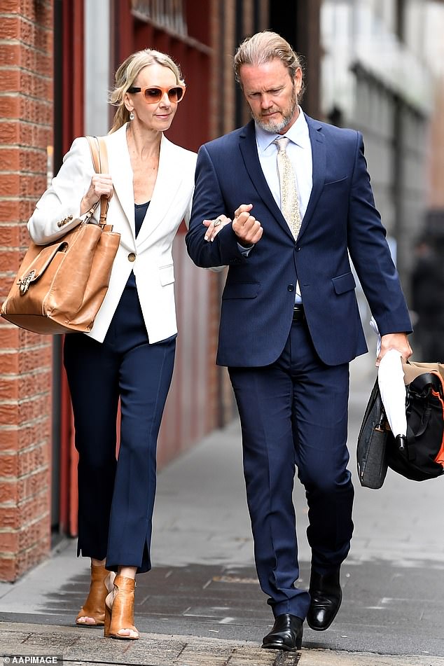 Court: In December, McLachlan was found not guilty of indecently assaulting actors during the running of a hit musical. Pictured leaving court with Scammell