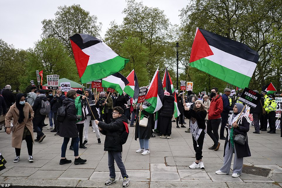 Demonstrators gathered near Marble Arch before marching through Hyde Park to the Israeli embassy
