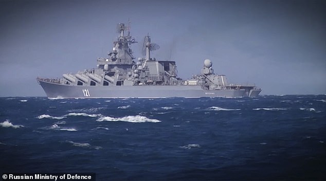 Komoyedov said the vessel would be constantly monitored by Russian naval vessels, such as this missile cruiser 'Moskva', while it patrols the Black Sea