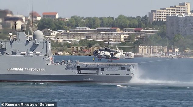 In recent days, the Russians also said they were tracking French Navy patrol vessel Commandant Birot (pictured, Russian frigate Admiral Grigorovich)