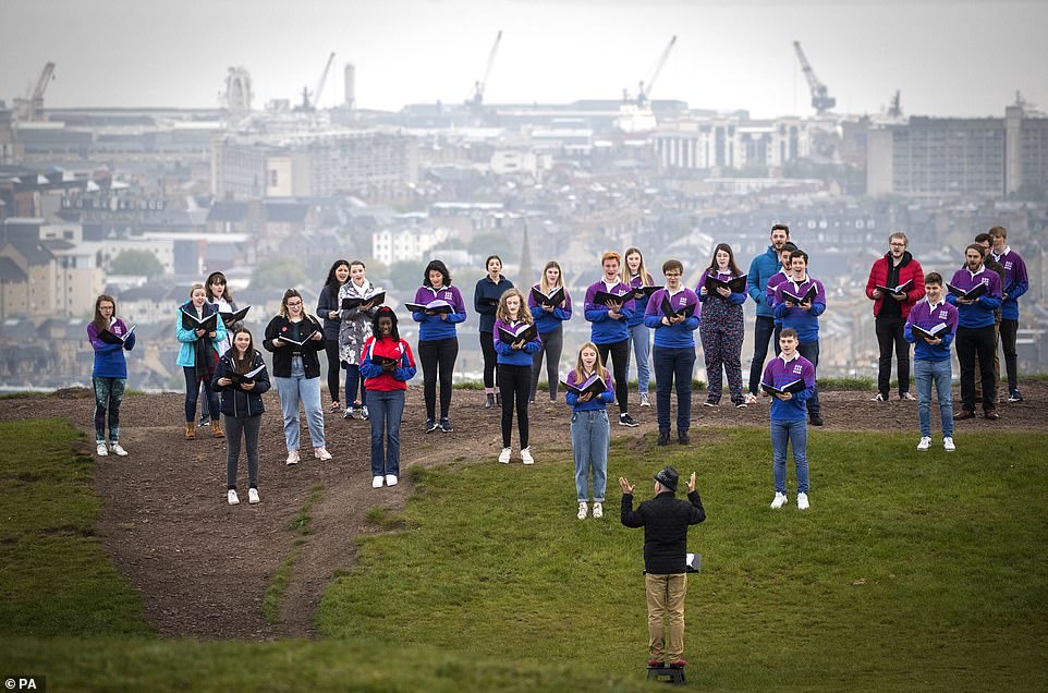 The National Youth Choir of Scotland meet on Calton Hill in Edinburgh to sing this morning