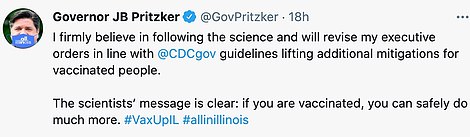 Illinois Gov JB Pritzker said he would be amending the state's executive orders about masks because he was 'following the science'