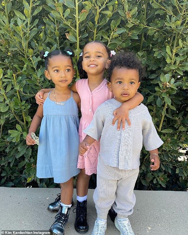 The little ones: Also on Monday Kim shared this image of Chicago, Dream and Psalm, which Gwyneth Paltrow liked