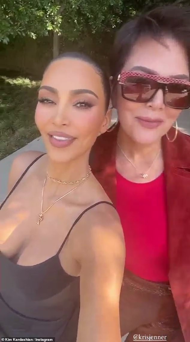 Just hanging with mom: Kim was also seen in a black tank top with her mother Kris Jenner