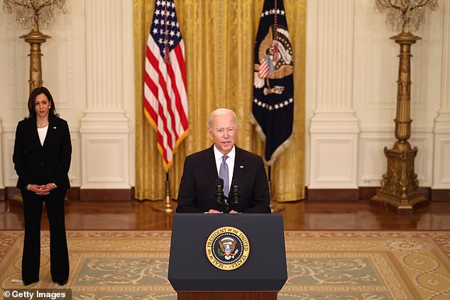 Biden and Harris delivered an update on their COVID-19 response on Monday, appearing together indoors for the first time without masks
