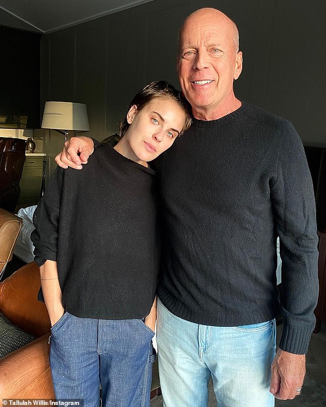 Healthy living: Willis offered tips that have helped her avoid 'spiraling' into her body dysmorphia disorder; father and daughter are seen in September 2020