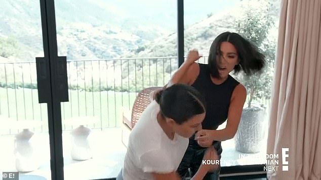Drag-out fight: The show also saw Kim Kardashian and her sister winning Best Fight for the fiercely physical confrontation on Keeping Up With The Kardashians; still from KUWTK