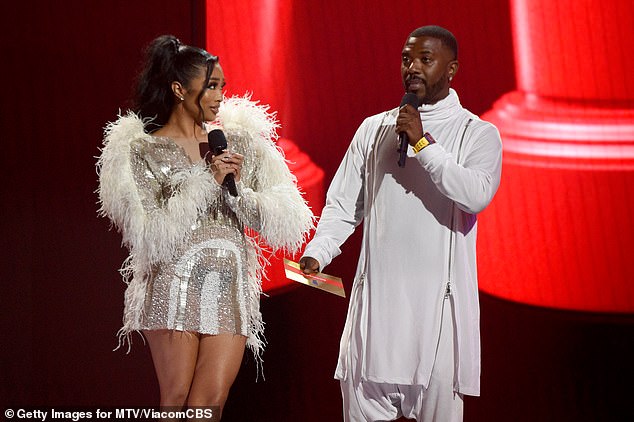 Together for now: Ray J seemed to have patched things up with his wife Princess Love after having called off their divorce for a second time as they presented the award