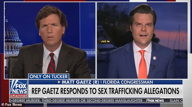 Gaetz went on Tucker Carlson to deny the sex trafficking claims but it was a fumbled interview that Carlson later described as the 'weirdest ever'