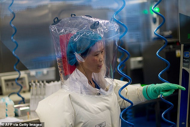 A virologist is seen in February 2017 inside the P4 laboratory in Wuhan, China