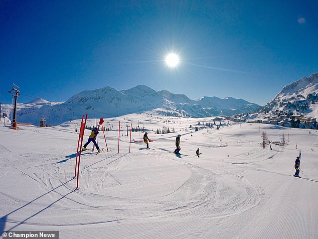 But the Herefordshire-based firm claim he caused his own injury by trying to pull off a dangerous stunt 'which was beyond his ability.' Pictured: Skischule Koch ski school in Austria