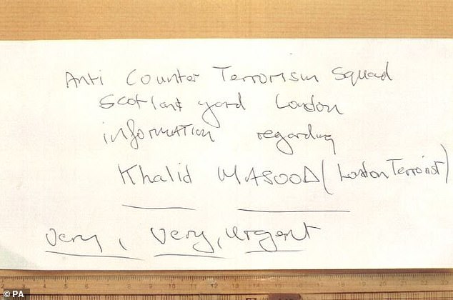 One note written by Gerald Banyard which was in a package he sent to Brighton police station