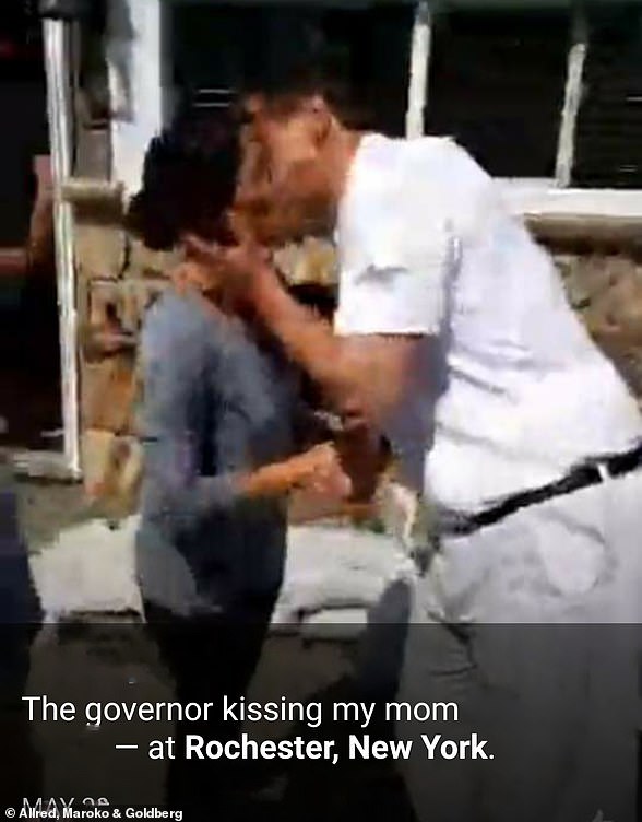 Sherry Vill, 55, accused Cuomo of sexual misconduct on Monday.  Vill, who said she felt uncomfortable at the time, shared an image her daughter took on the day that showed Cuomo holding her face as he kissed her cheek