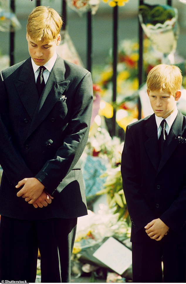 Prince William and Prince Harry at Princess Diana's funeral in 1997. Harry explained he 'didn't want to share the grief of her death with the world