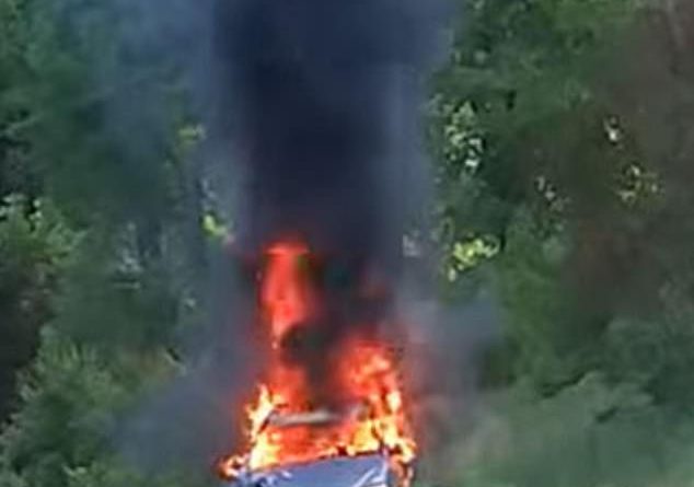 Gas-hoarding woman suffers burns after her car bursts into flames as she flees from police
