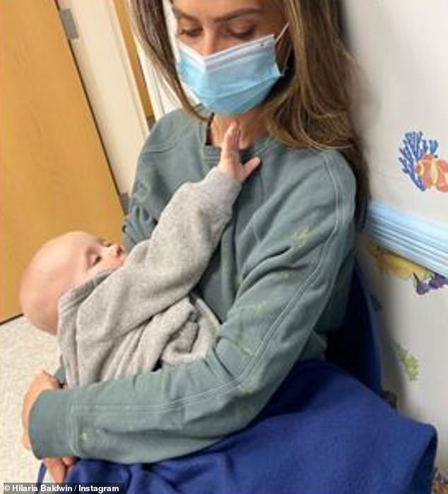 'It was one of those horrible moments a parent dreads': Hilaria Baldwin has revealed she was forced to seek medical attention for her eight-month-old son Eduardo after the baby had an allergic reaction