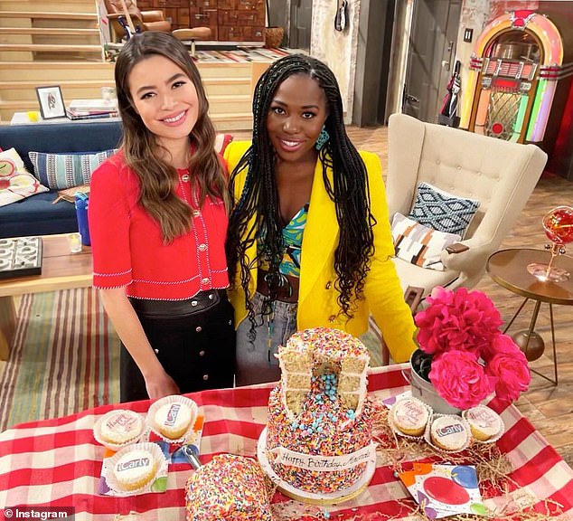 Support system: Miranda Cosgrove (left) has led the iCarly cast in condemning racism due to new castmember Laci Mosley (right) being on the receiving harassment on social media since joining the show