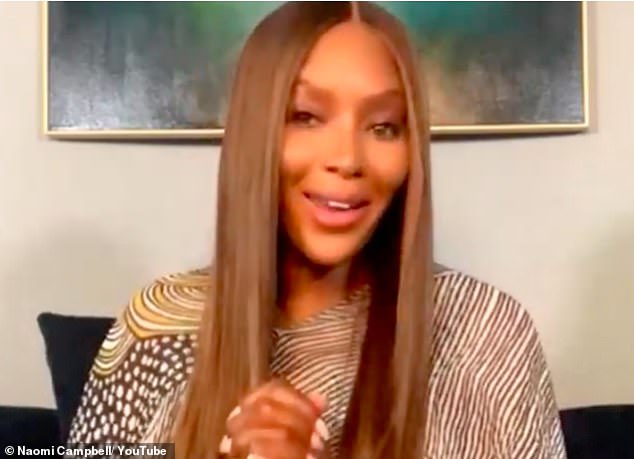 Glowing: Naomi Campbell has told how she used lockdown as a period of 'reflection' in her first appearance since announcing she has become a mother