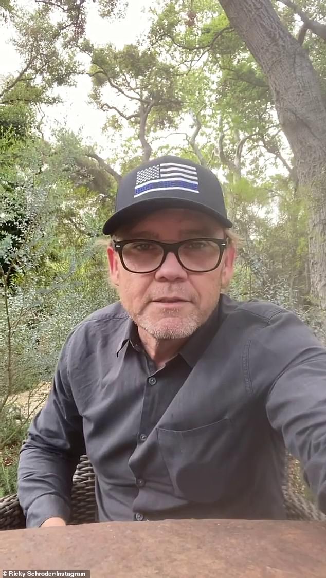 Ranting apology:  Ricky Schroder apologized to the Costco employee he berated over the weekend for trying to enforce the store's face mask policy in a bizarre seven minute long rant on Instagram Sunday