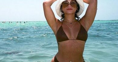Vanessa Hudgens poses in a black bikini as she seems to be on an endless vacation