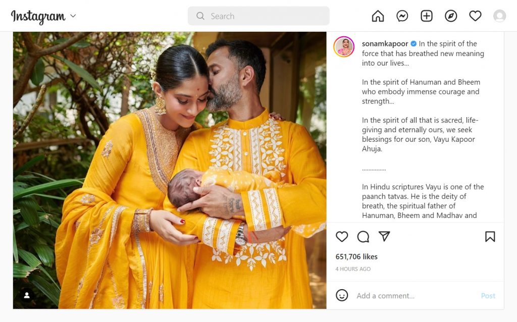 Sonam Kapoor And Anand Ahuja Share First Pic Of Son, Reveal Name – Vayu