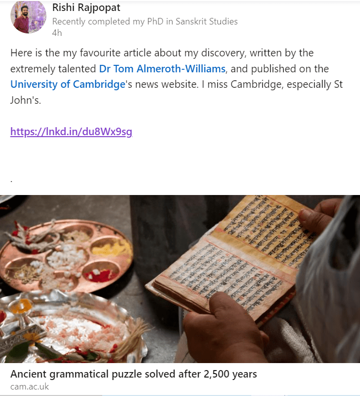 Indian Student At Cambridge Solves 2,500-Year-Old Sanskrit Puzzle